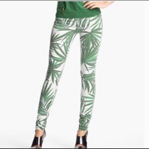 Michael Kors Green Palm Frond Pattern Skinny Jeans